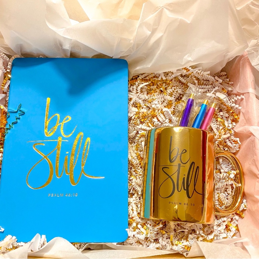 Be Still Gift Set Burgundy Journal Pen & Mug Set